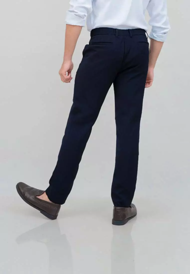 Celana panjang pria kerja formal bahan slim fit PINGGANG KARET Navy houseofcuff