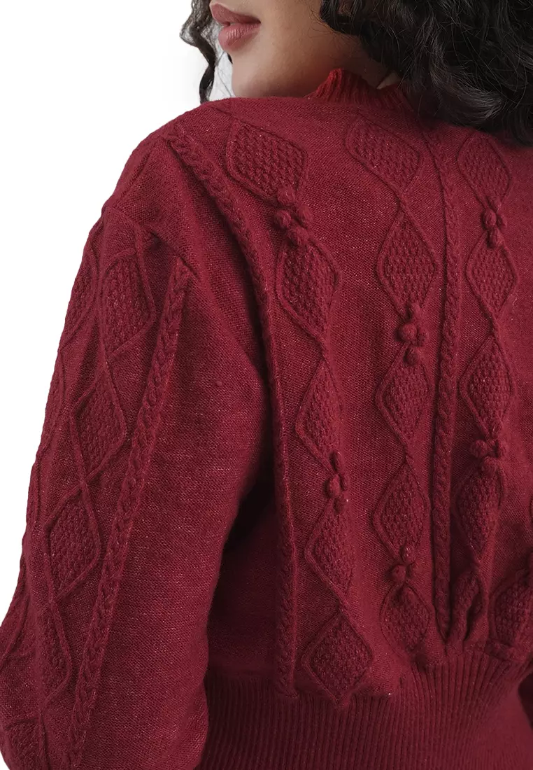 Cropped Button Front Cable Knit Cardigan