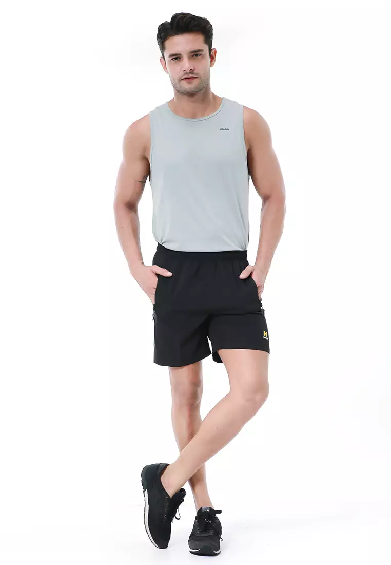 Halburt Celana Pendek Olahraga Pria Motif List Bawah Short Pants Simple Material Parasut ORIGINAL - Black