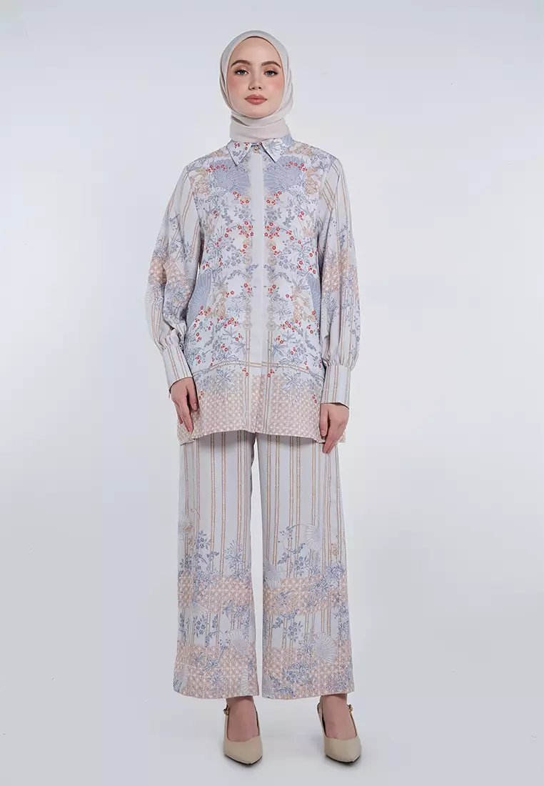 Kami Kemayu Bishop Sleeve Top Ash Blue