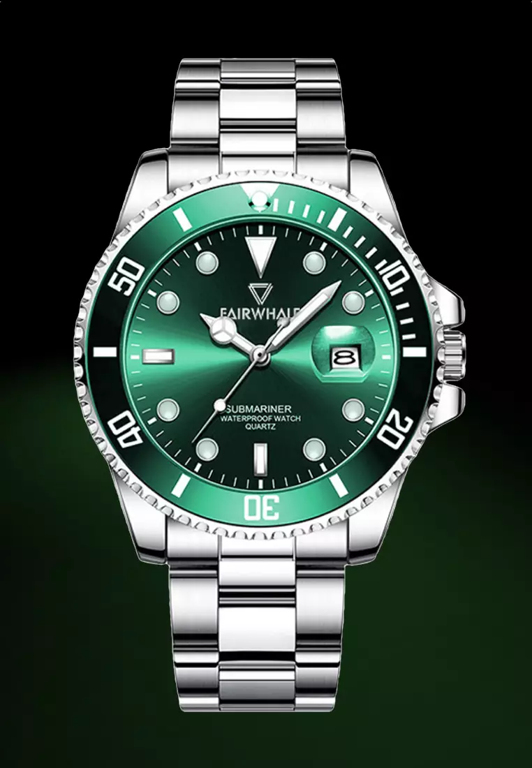 Unisex Stainless Steel Quartz Diver Watch, Black Dial, 40mm, Stainless Steel Bracelet