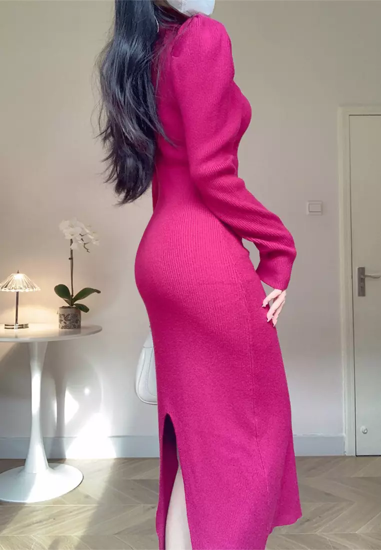 retro dress french knit French style retro long-sleeved knitted dress for women 2023 autumn an   Lee Nhi Boutique