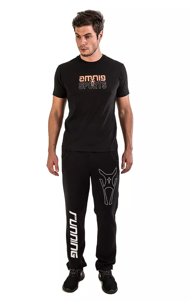 Amnig Unisex Sports Running Sweatpants (Black/White)