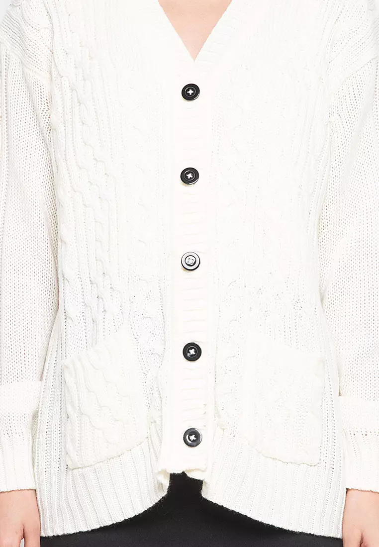 Winifred Kardigan Cable Atasan Wanita Long Sleeves Oversize Relaxed Fit - Off White