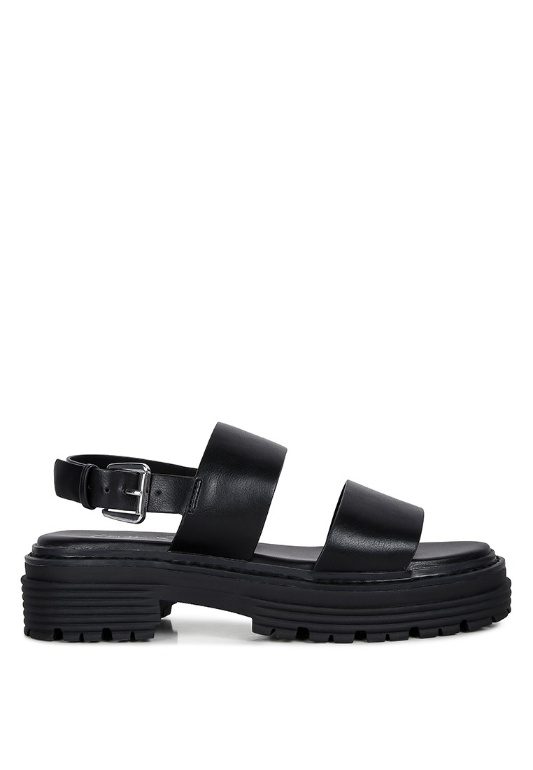 Black Dual Strap Platforms Sandals With Buckle