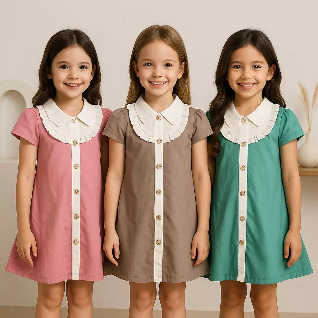 Two Mix - Hanna Dress - Baju Anak Perempuan Cantik Kasual Korean Style 1-8 Tahun 4410 Tosca