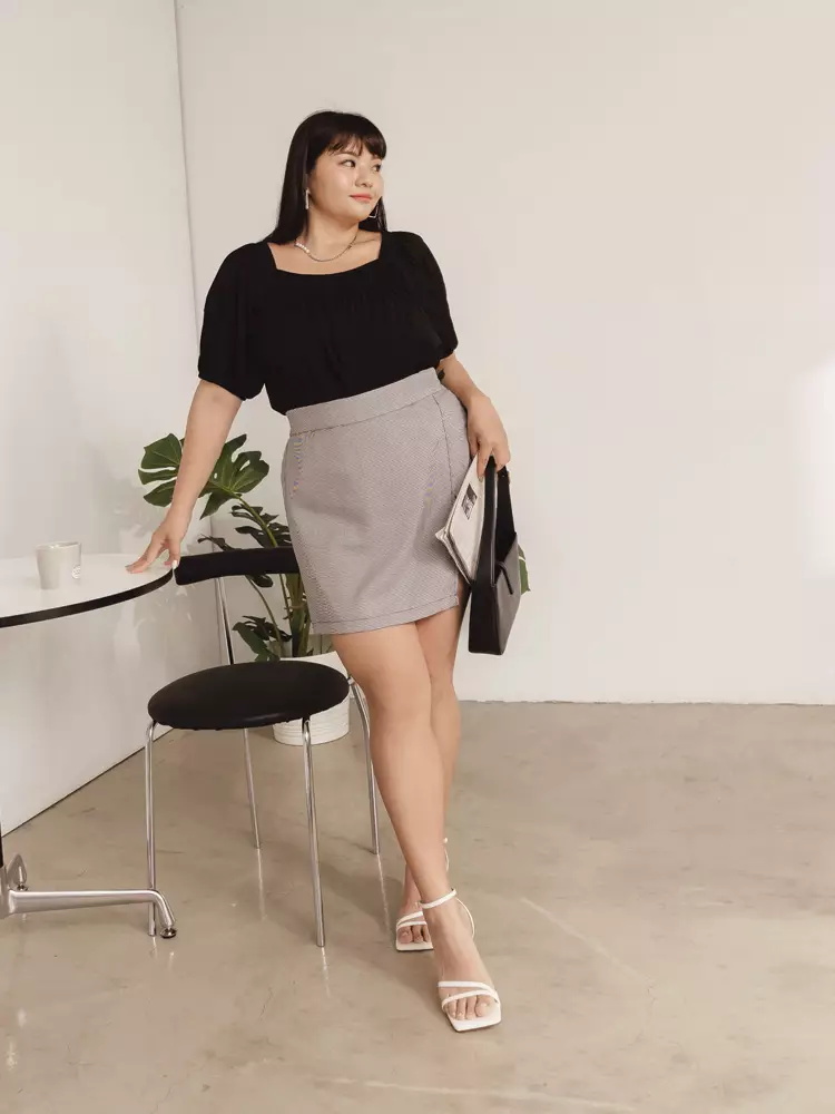 Square neck gathered puff sleeve A-line top [AB19503]