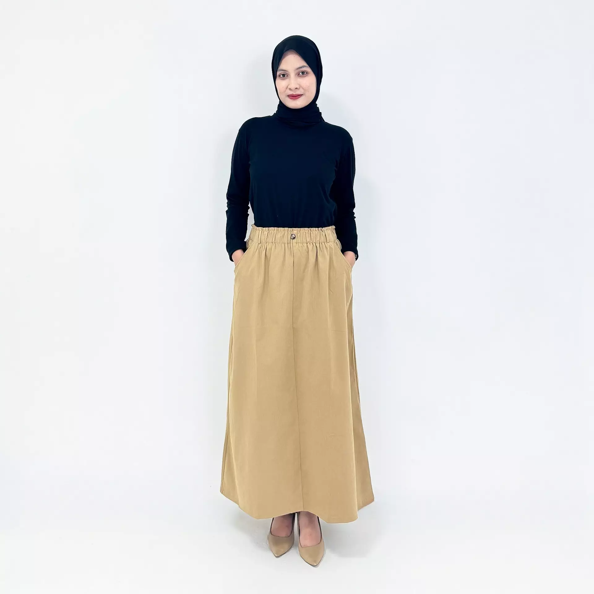 Tita Basic Skirt | Fit BB 120 Kg | Rok Panjang Twill Polos Kuliah | Coklat