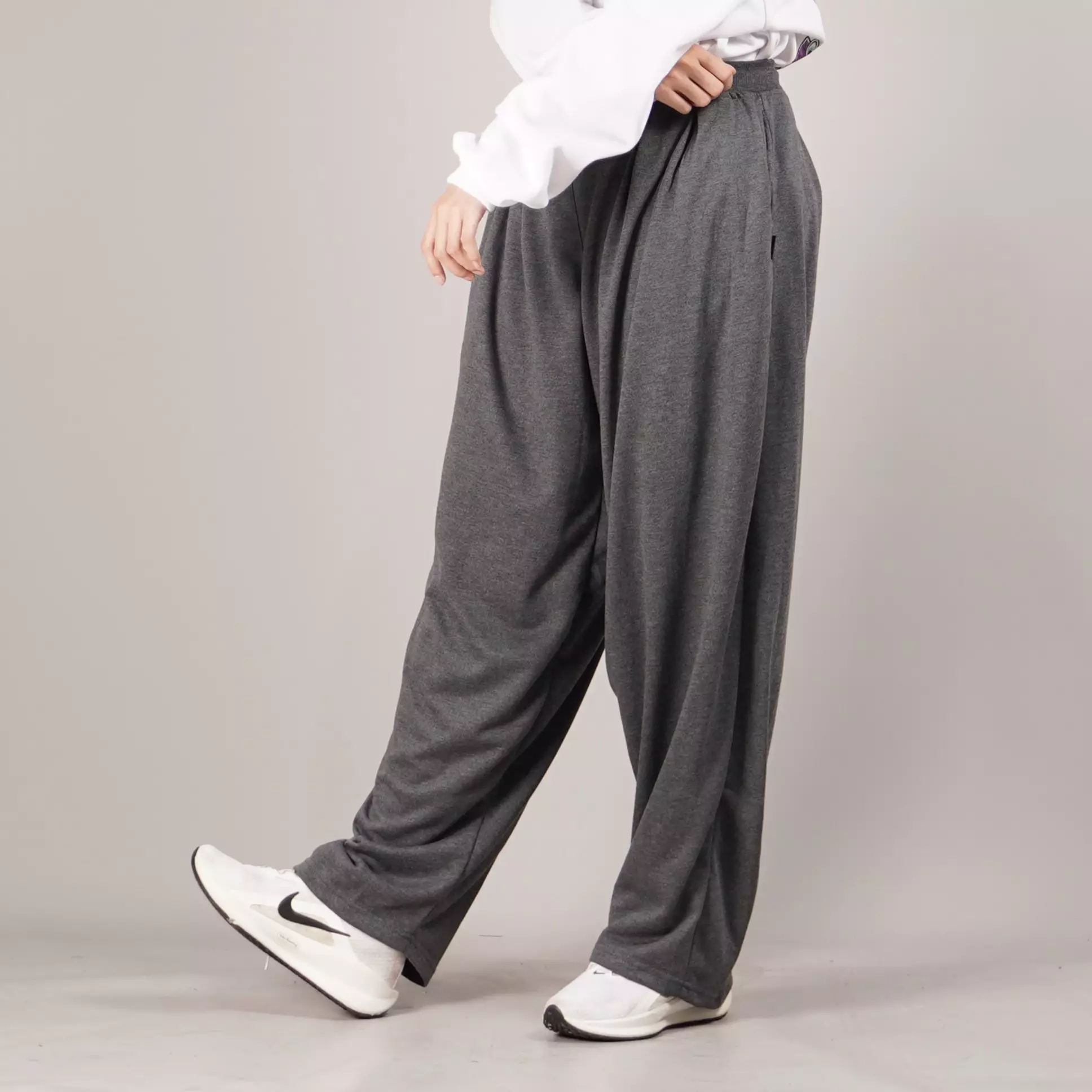 BAGGY PANTS Celana Wide Leg Celana Wanita Baggy Loose Fit Pants Celana Loose Pants - ABU TUA