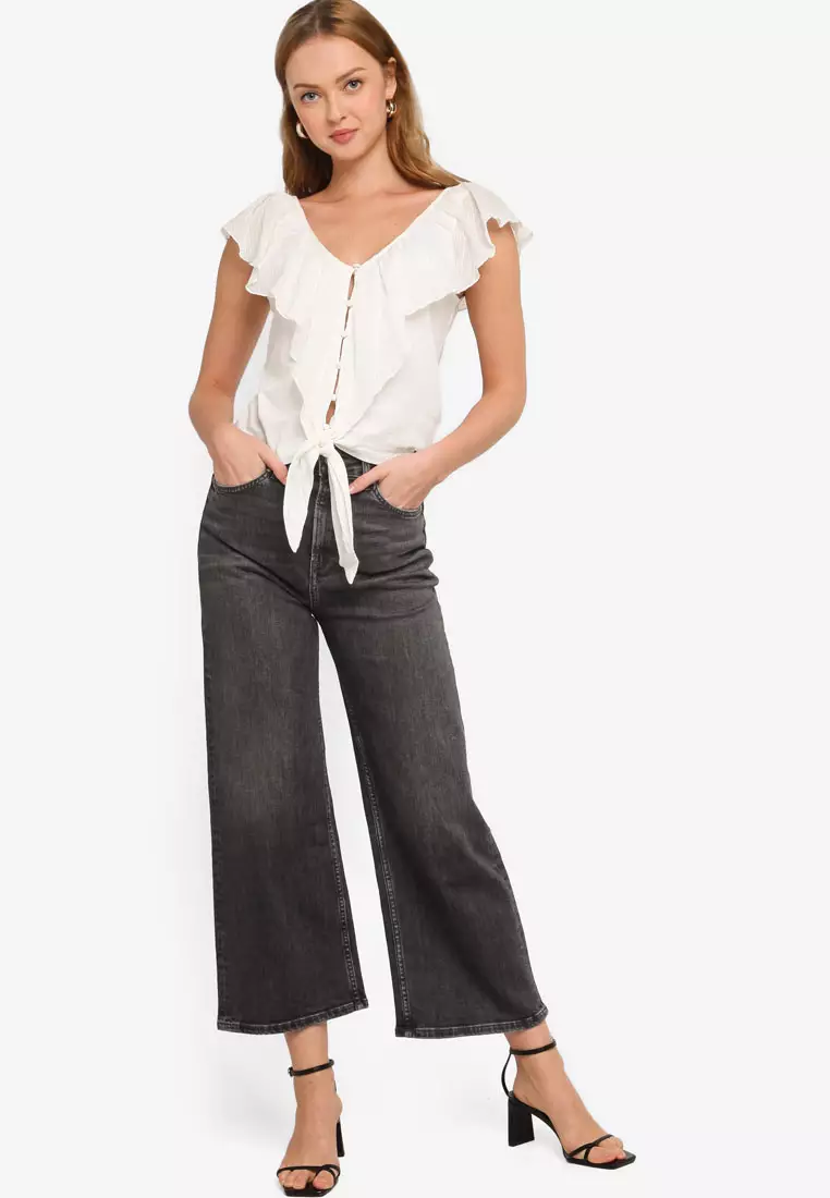 Charlot Plunge Neck Ruffle Top