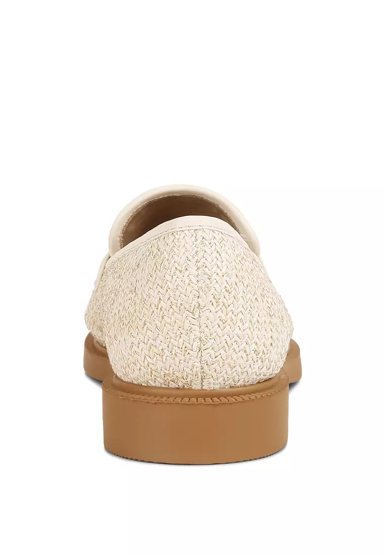 Cream Tassle Detail Rafia Loafers