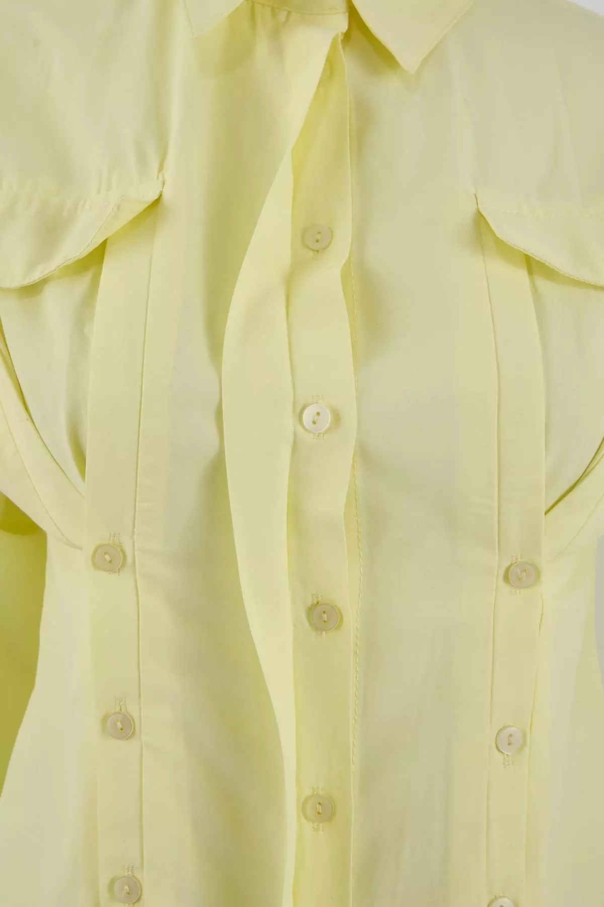 Light Yellow Cotton Pack Front Double-Patch Detailed Fitted/Waist-Fitting Cotton Pack Shirt Tctss26Tg00016