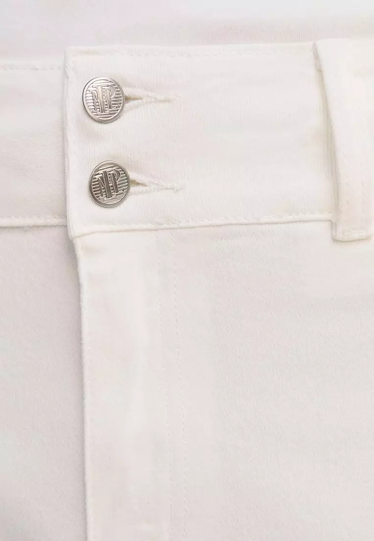 High Waist Straight Leg Denim Pants - White