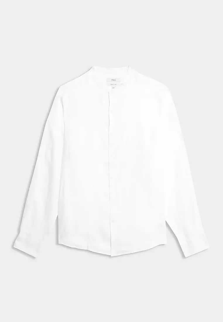 Pure Linen Grandad Collar Shirt