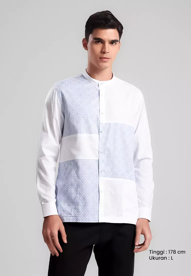 MANZONE - Kemeja Koko Lengan Panjang Pria Karim Modern Fit - White Warna White