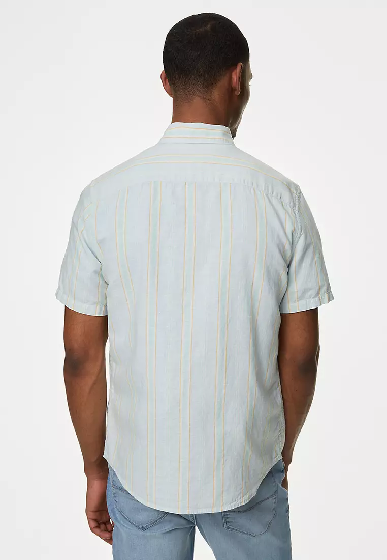Easy Iron Cotton Linen Blend Striped Shirt