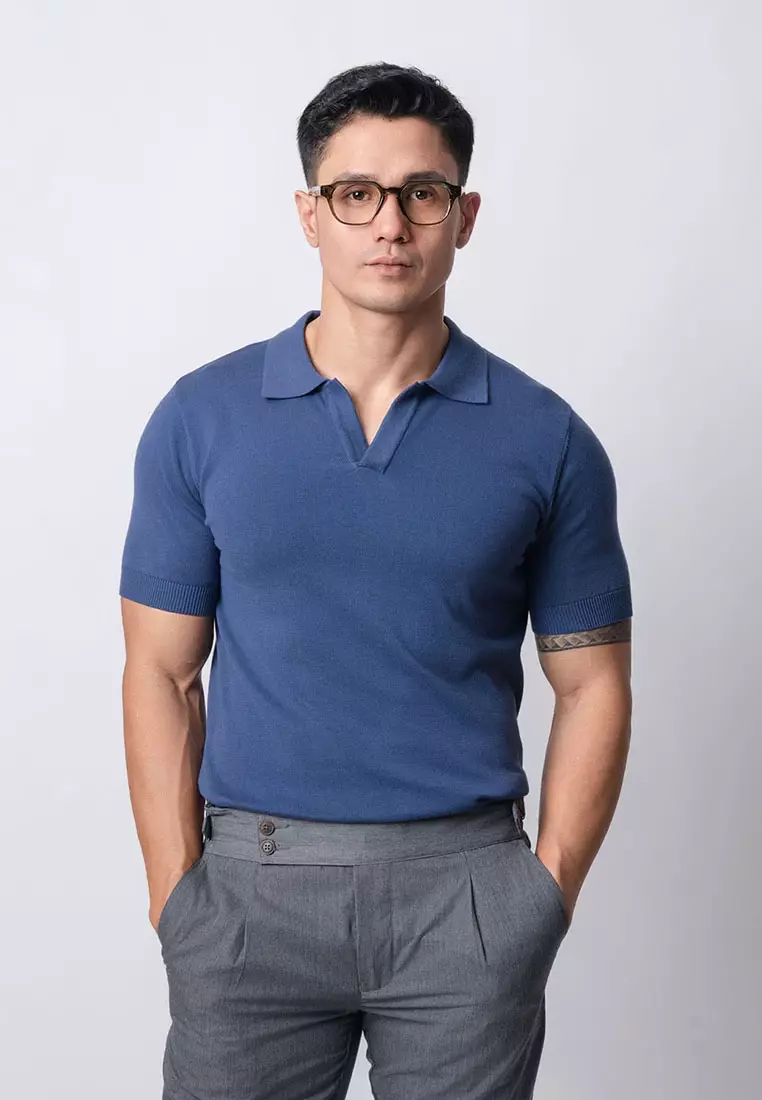 Jual VENGOZ Mens Polo Shirts Vneck Knitted Denim Blue Original