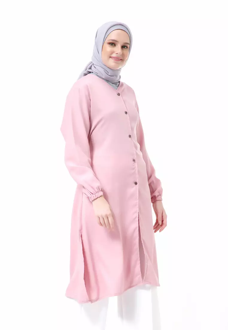 Indira Long Tunik Muslimah Atasan Wanita Long Sleeve Casual Premium Quality - Dusty