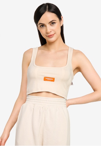 Public Desire beige Stitch Detail Crop Top 4AF74AA4952064GS_1