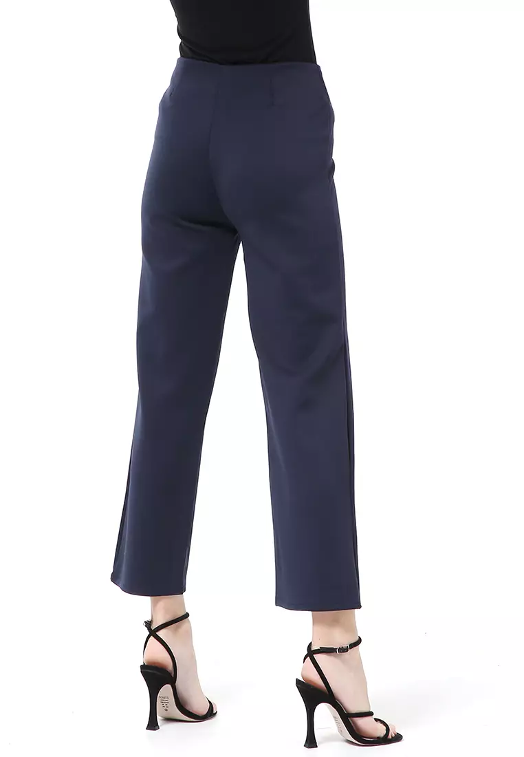 Stella Celana Kerja Wanita Long Pants Kulot Simple Design Material Scuba ORIGINAL - Navy