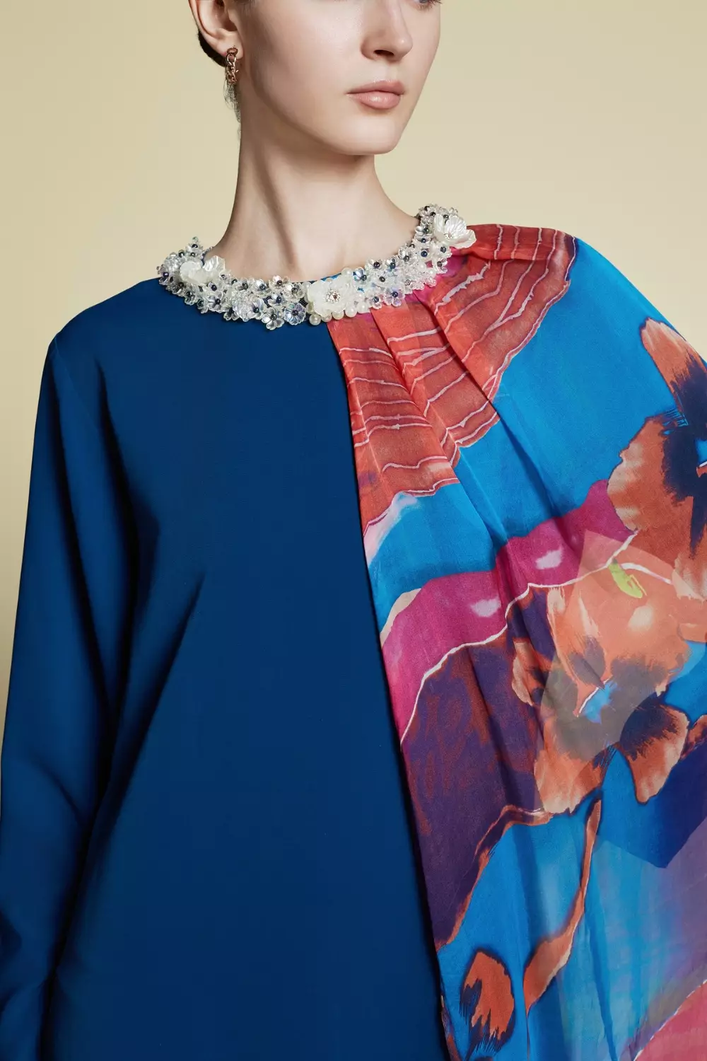 Demure Signature - Asymmetrical Side Cape Kaftan in Silk Dark Emrald - Dress