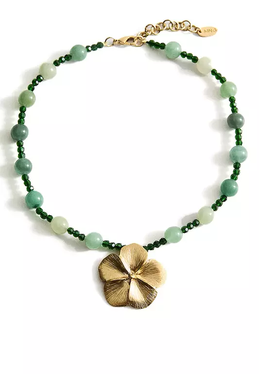 Ball Necklace with Stone Flower Detail