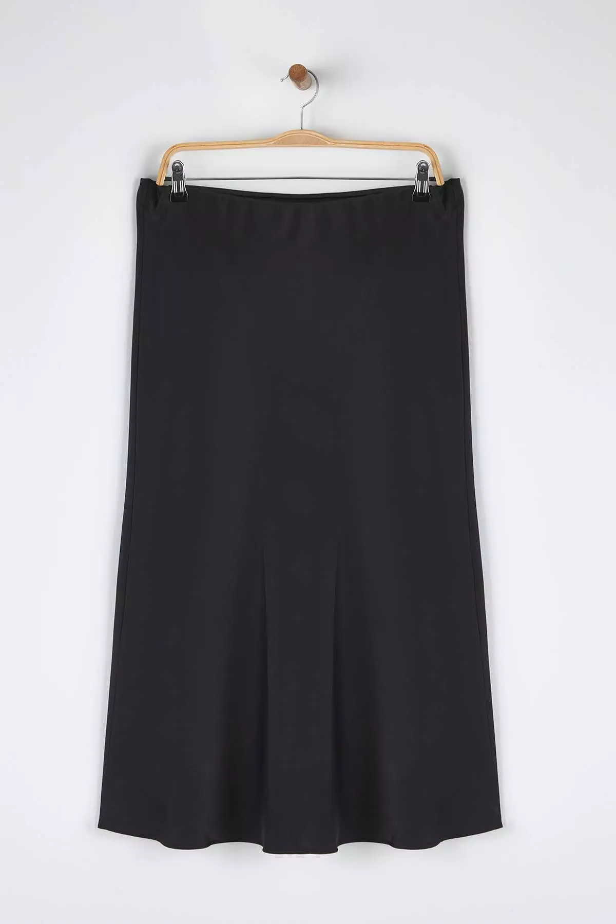 Black Midi Length Satin Woven Plus Size Skirt