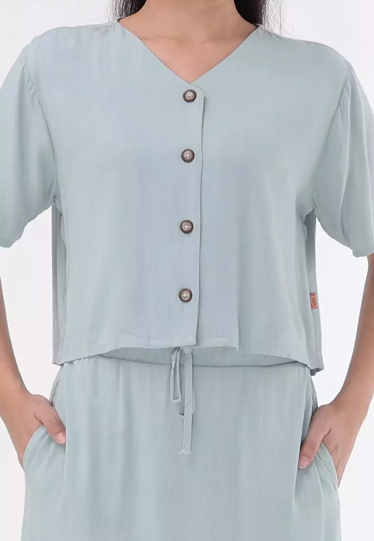 Short Sleeves Blouse/Skirt Terno