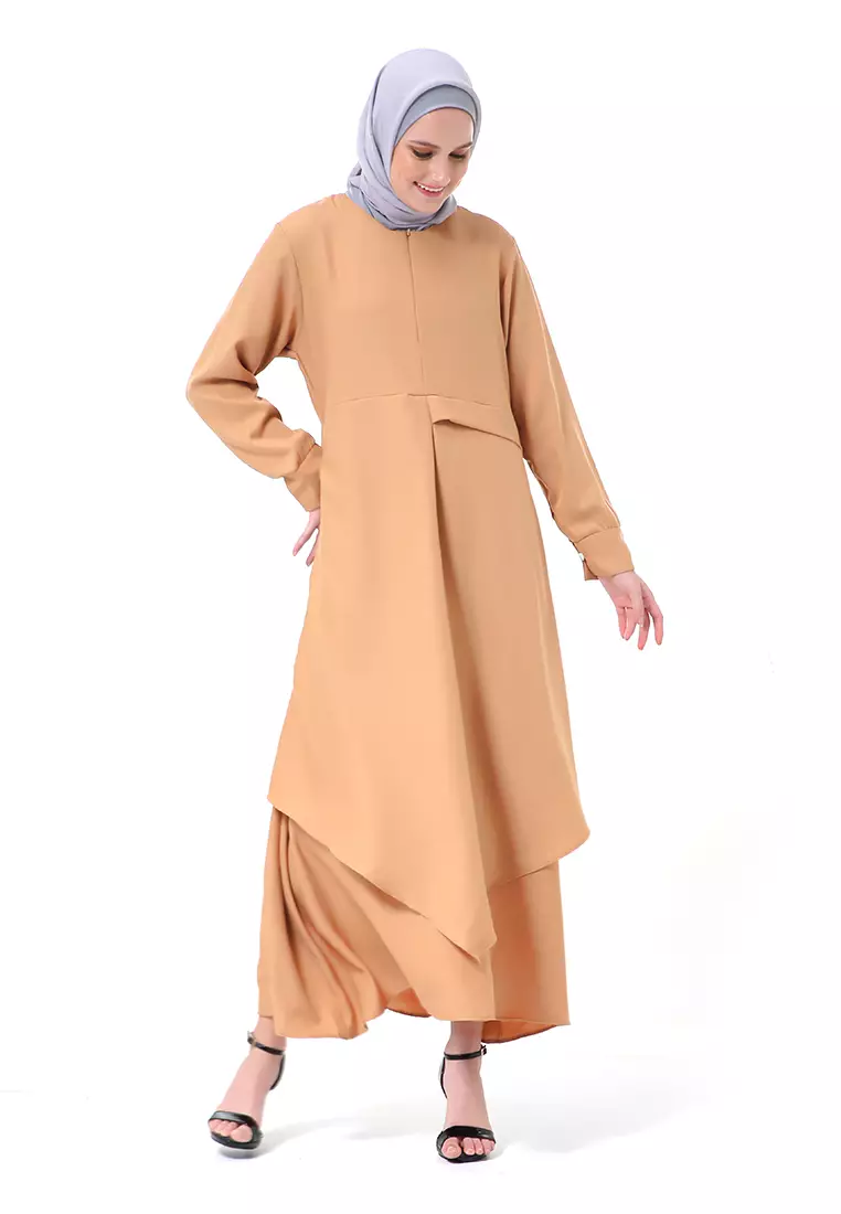 Khalista Gamis Dress Muslimah Lengan Panjang Regular Fit Premium High Quality - Mocca