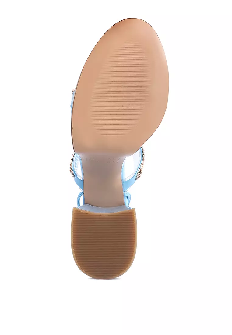 Sandal Chunky Bertali Rantai Logam Biru