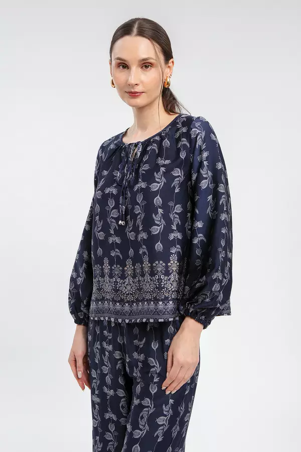 MINIMAL - Aydin - Floral Print Blouse - Navy - Manzone & Minimal