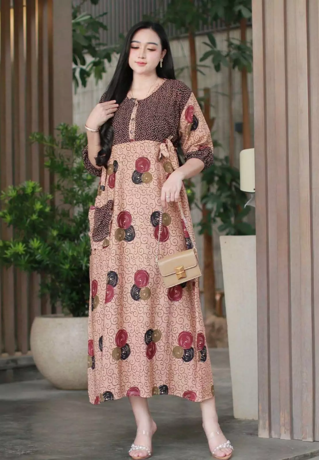 Dress Klok Bunga Maron | Midi Dress | Dress Daily Premium MYA