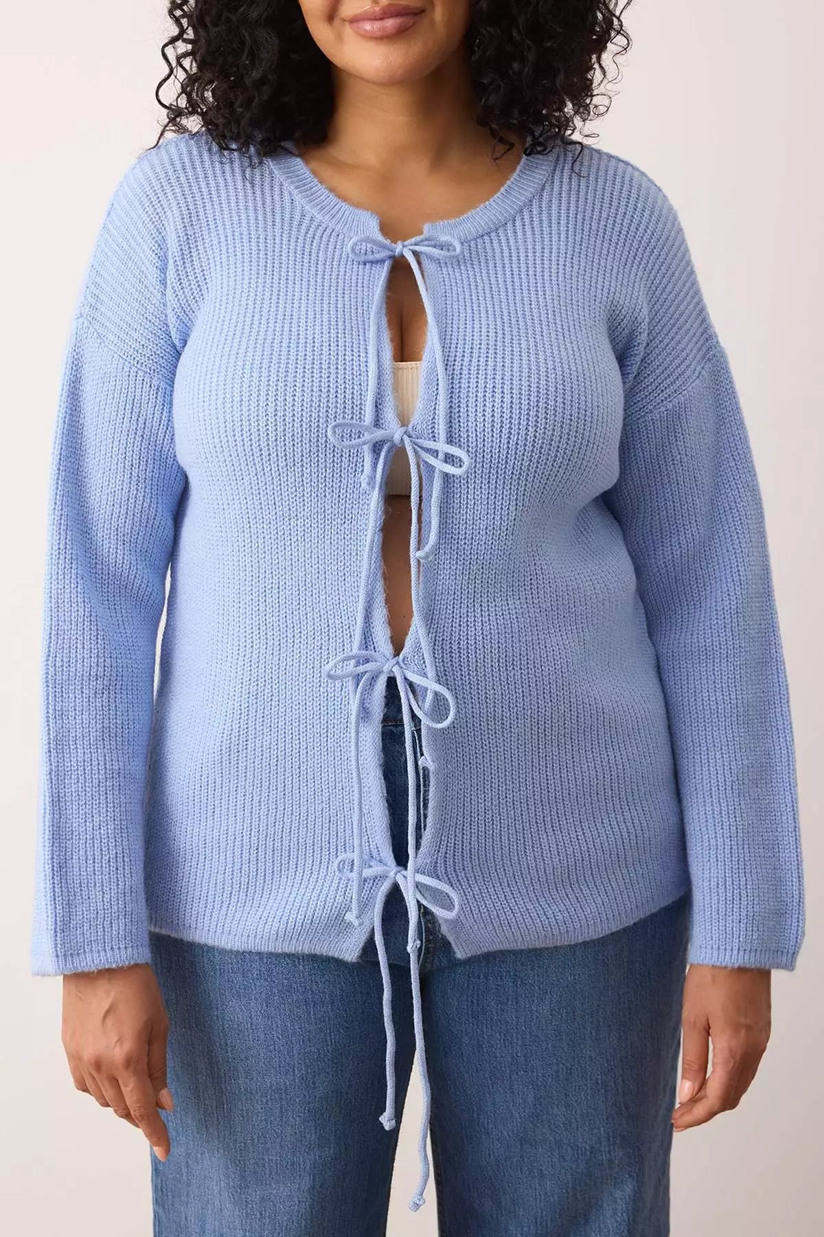 Blue Bow/Ribbon Detailed Knitwear Cardigan