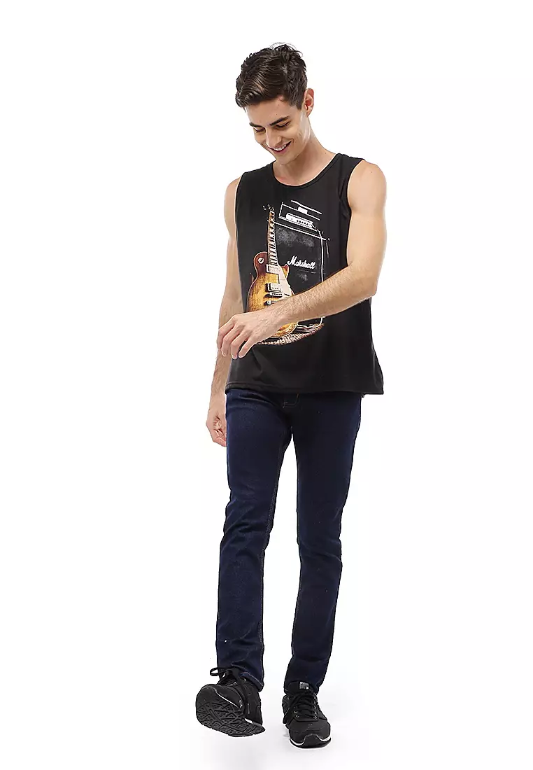 Agies Pakaian Dalam Pria Tank Top Singlet Guitar Motive Material Cotton ORIGINAL - Black