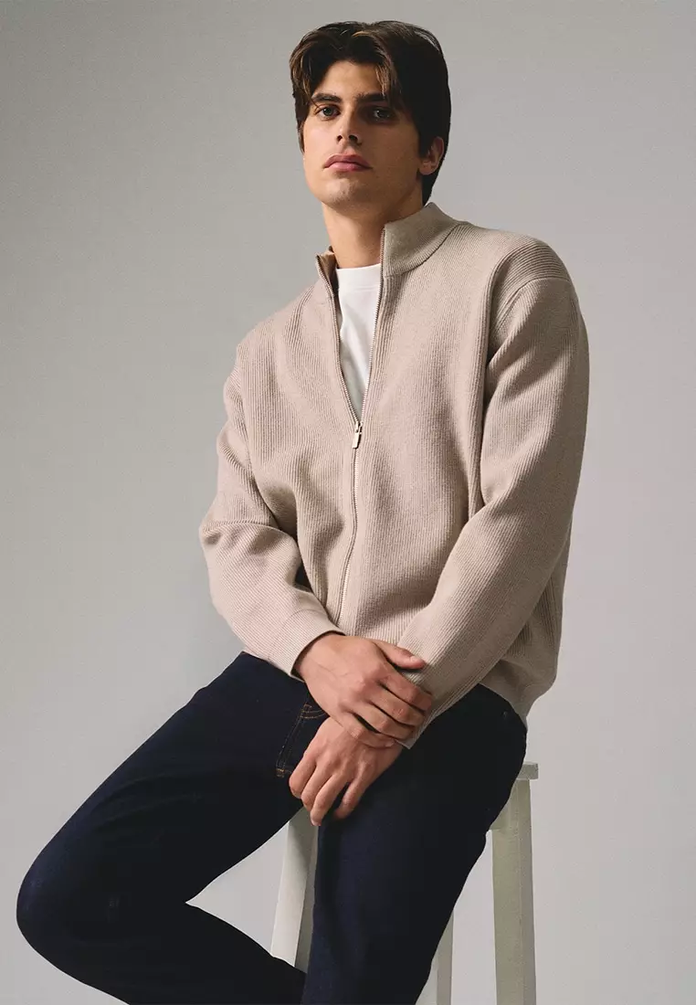Regular Fit Zip Up Cardigan