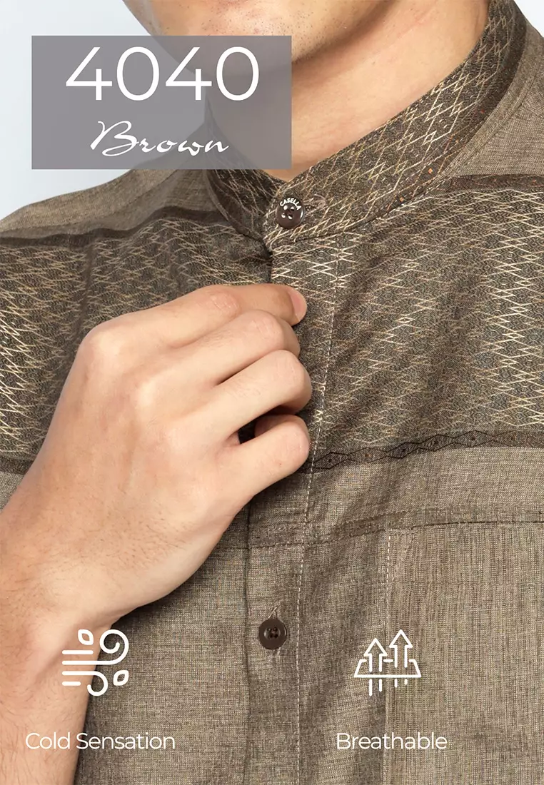 Casella Baju Koko Pria Lengan Pendek | Baju Koko Hassan Horizontal 4040 Brown