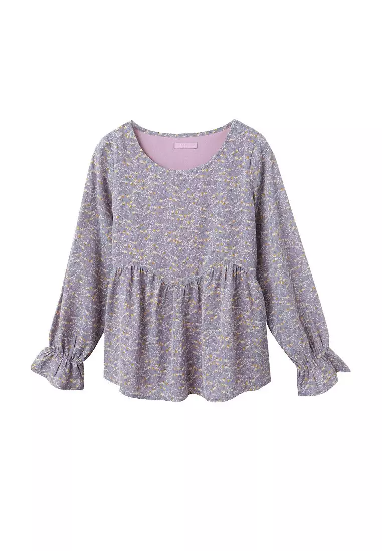 滿版碎花傘襬荷葉袖口上衣《AB16118》