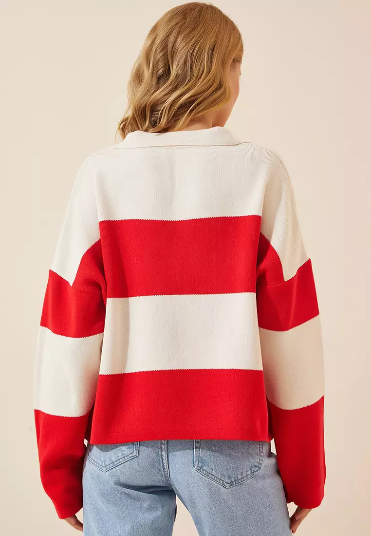 Red and white hot sale polo sweater