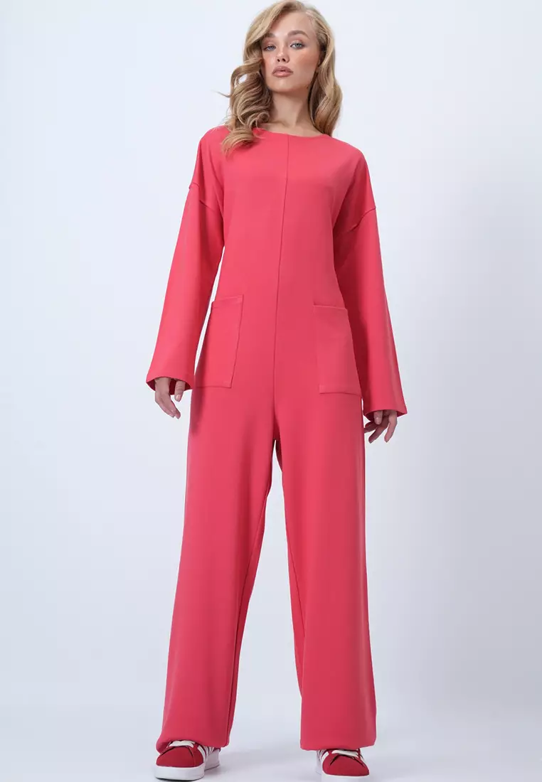 Crew Neck Back Zippered Relaxed Cut Jumpsuit