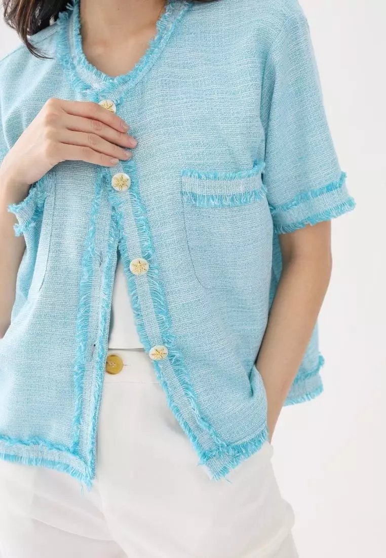 Yoona Tweed Top Tiffany Blue