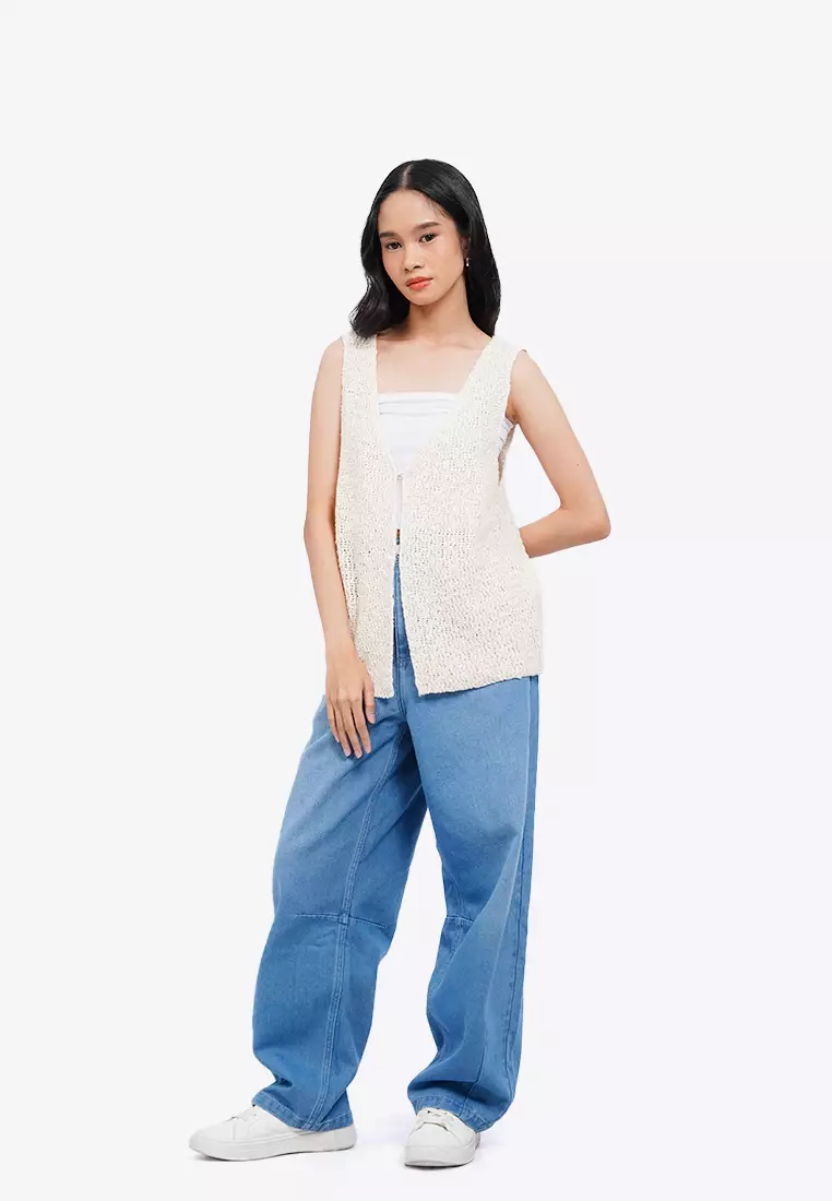 Open Front Textured Knit Vest