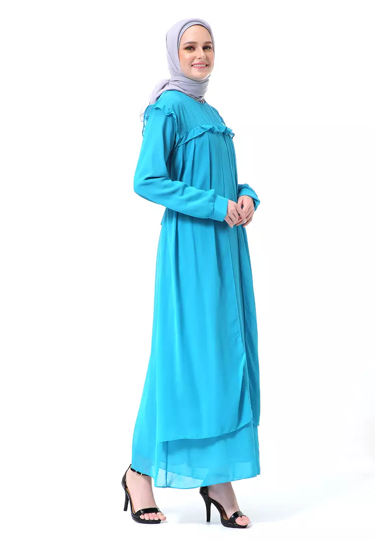 Syabrina Gamis Maxy Design Renda Fashion Muslimah Wanita High Quality - Toska