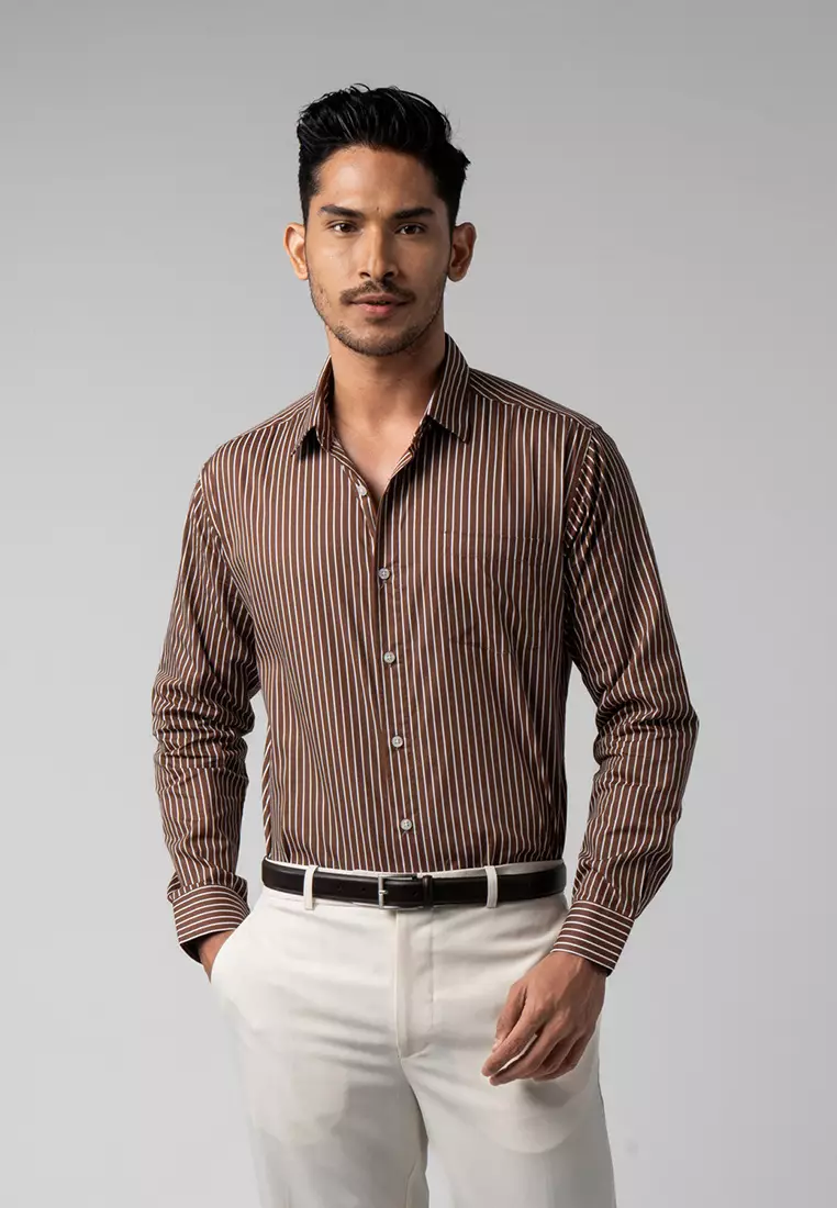 Hugo Stripe Shirt Dark Brown LS