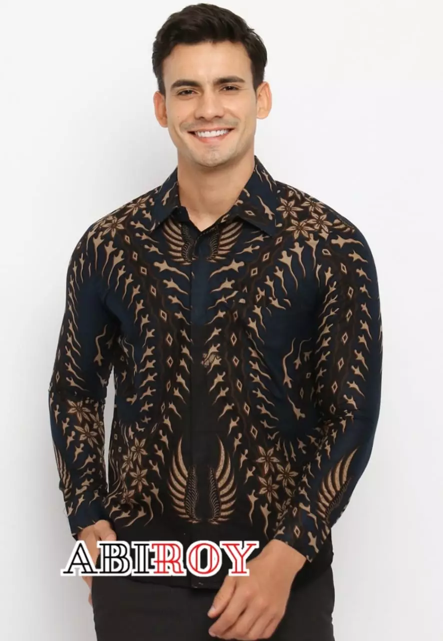 Kemeja Batik Pria Premium Slimfit Elegant Modern Lengan Panjang Rawana Navy