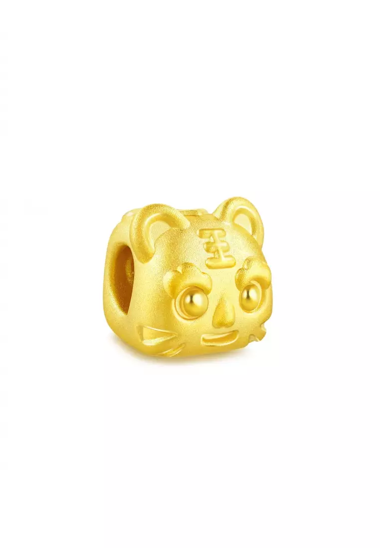 999 24K Solid Gold Tiger Lionhead Shoe Blessing Charm 90049C (Bracelet not included)