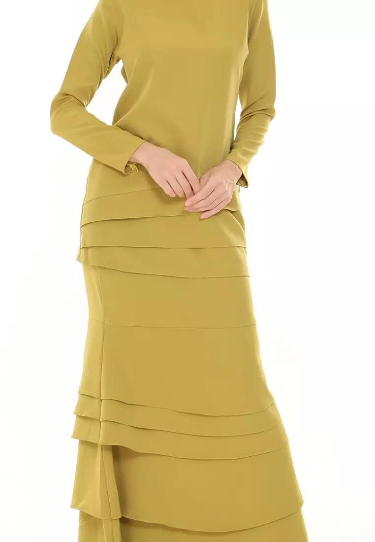 Isabella Multi Layer Kurung Modern in Leaf Gold Green