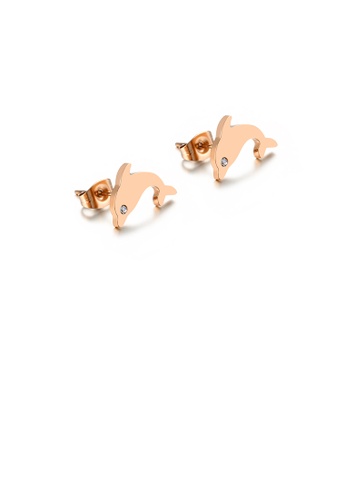 Glamorousky white Simple and Lovely Plated Rose Gold Dolphin 316L Stainless Steel Stud Earrings with Cubic Zirconia 42E6AAC61044D4GS_1