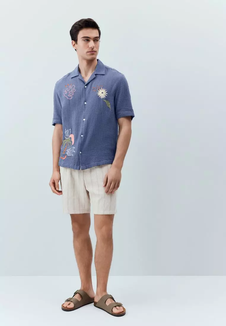 100% Cotton Textured Stripe Drawstring Waist 100% Cotton Shorts