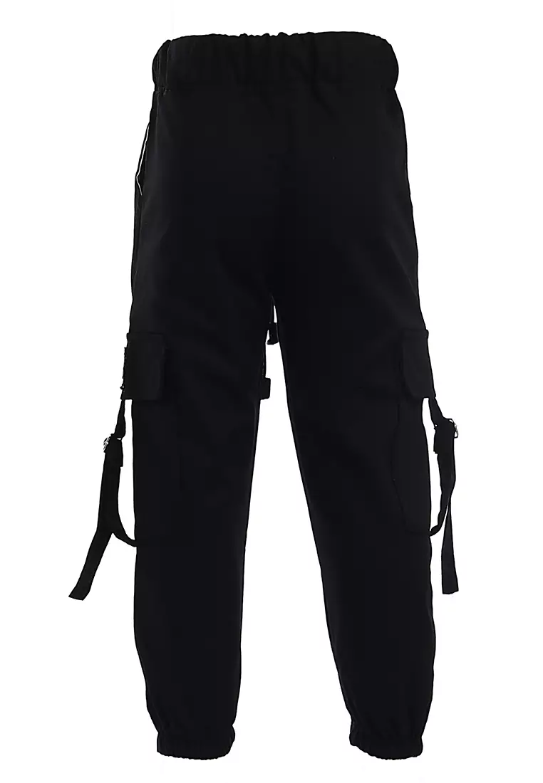 Yocelyn Celana Jogger Anak Perempuan Variasi Saku Kids Long Pants Plian Motive Material Cotton ORIGINAL - Black