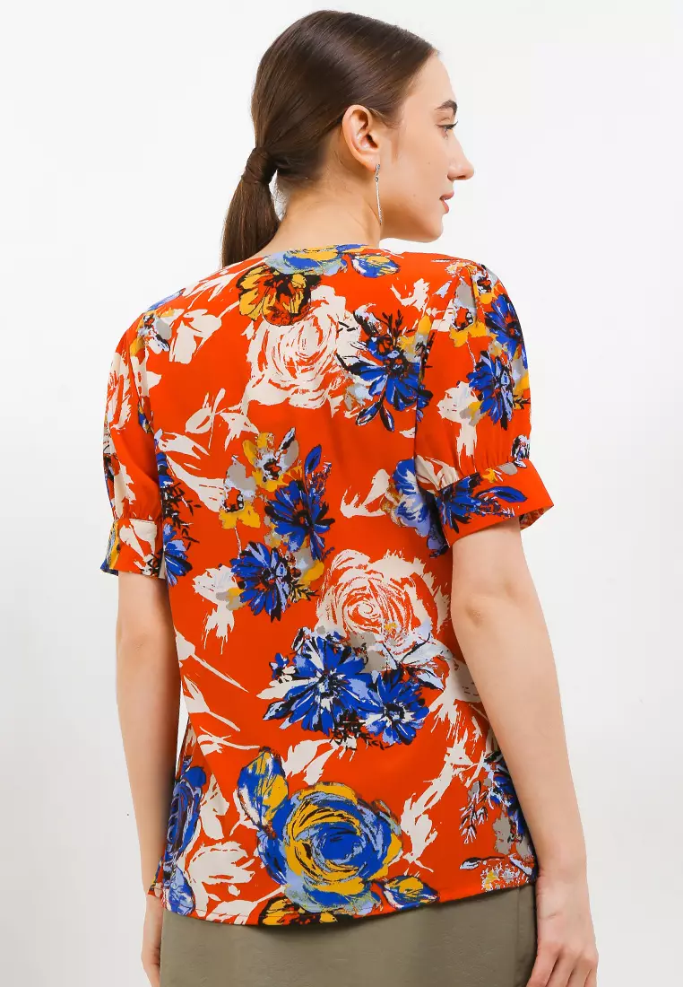 Linda Blouse In Orange Floral Print